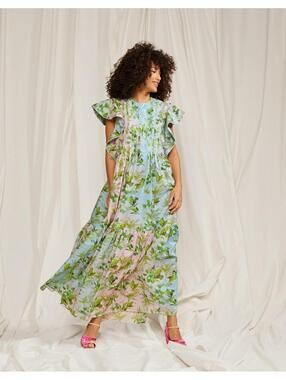 Women's Cynthia Rowley Nairobi Floral Tropical Kaftan Blue Pink Dress Small